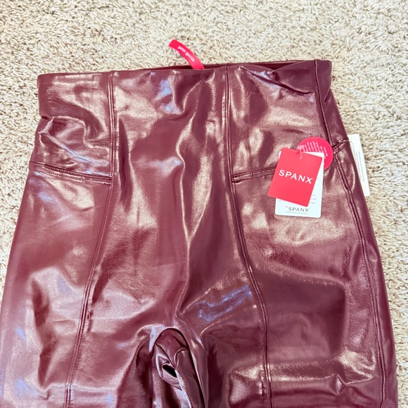 NWT SPANX Ruby Burgundy Faux Leather High Waist Slimming Leggings  Size Medium - Picture 10 of 15